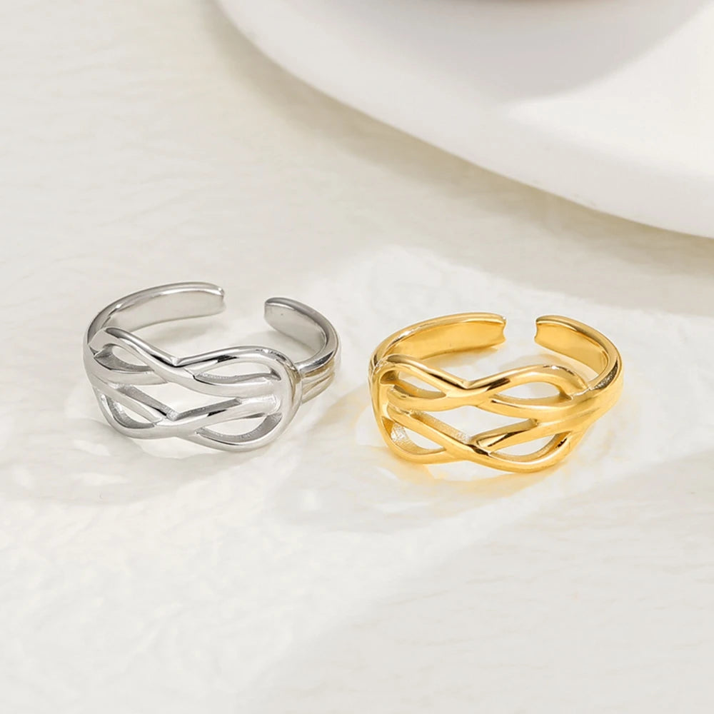 WILD & FREE New In Geometric Metal Stainless Steel Ring for Women Punk Adjustable Ring Aesthetics Y2K Jewelry