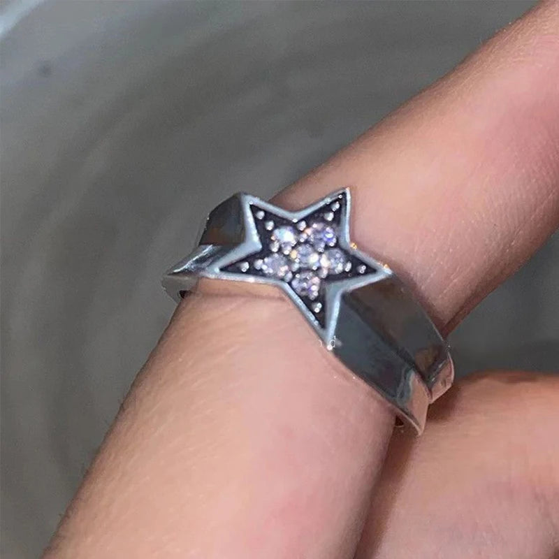 Goth Punk Harajuku Metal Pentagram Star Ring for Women Girls Vintage Aesthetic Jewelry Y2K Grunge Accessories Dropshipping