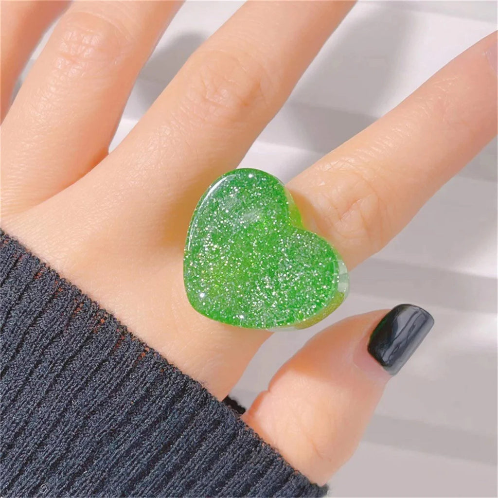 Y2K Acrylic Creativity Cute Sweet Star Bowknot Heart Ring Jewelry Set Girl Goth EMO 2000s Harajuku Vintage Jewelry Accessories