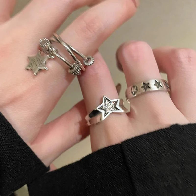 Goth Punk Harajuku Metal Pentagram Star Ring for Women Girls Vintage Aesthetic Jewelry Y2K Grunge Accessories Dropshipping